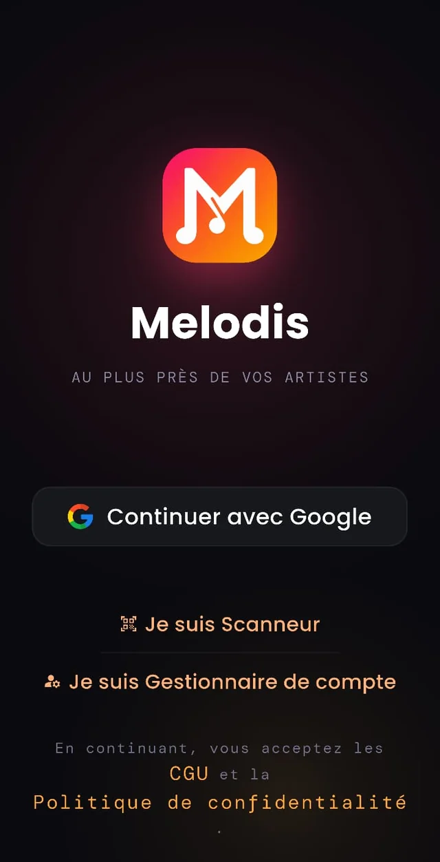 Connexion en un geste — application Melodis