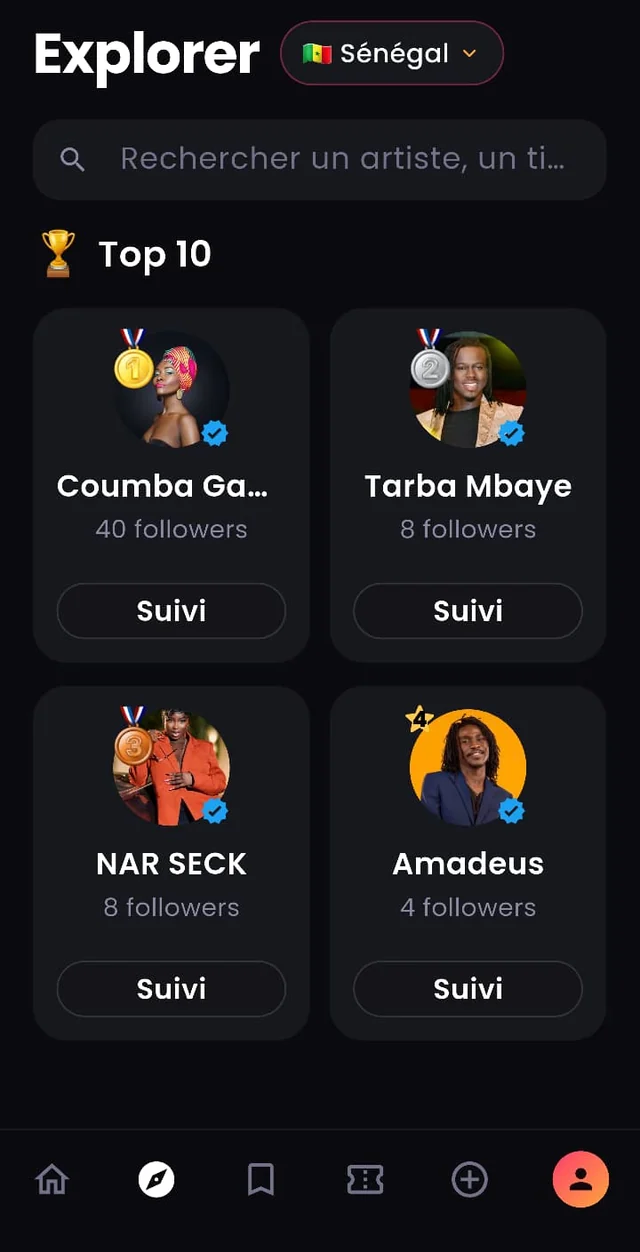 Explorer & Top 10 — application Melodis