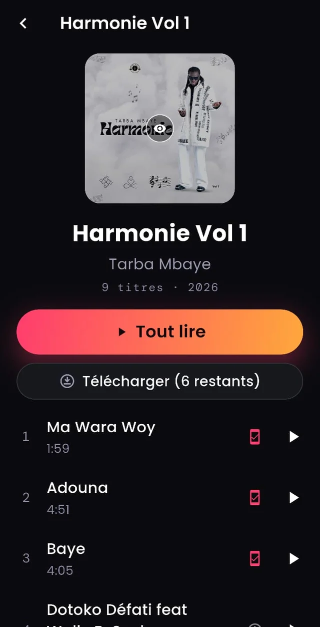 Téléchargement hors-ligne — album Harmonie Vol 1 de Tarba Mbaye sur Melodis